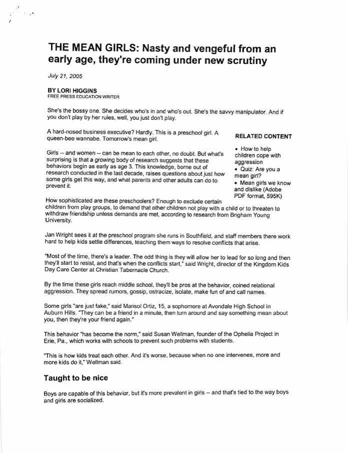 The Mean Girls: Nasty and Vengeful from an Early Age